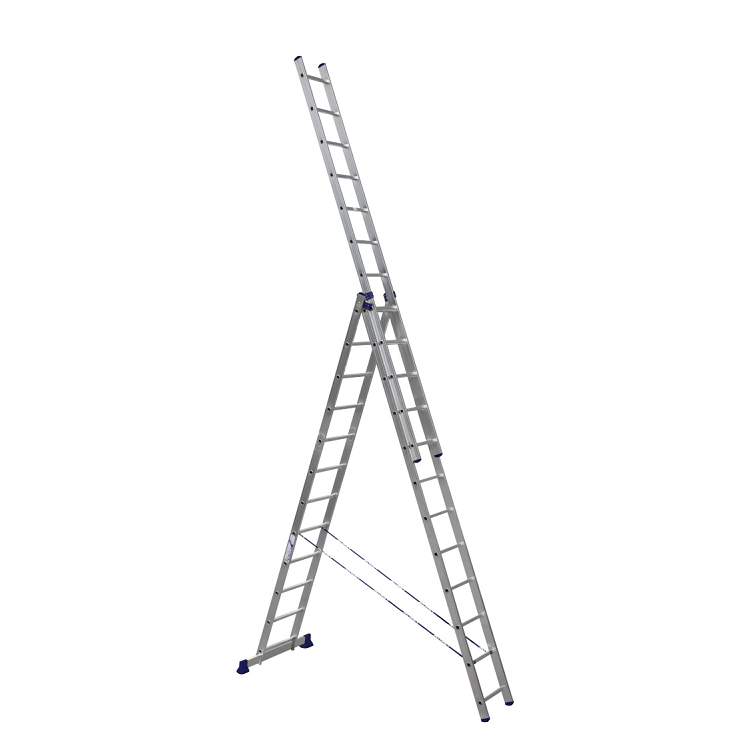 Лестница алюминиевая 3-х секц. 12 ступеней (арт 5312) высота 3,38/5,6/7,86м                                                                                                                             