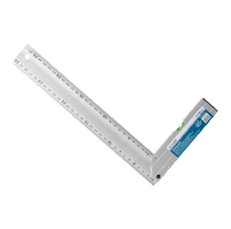 Угольник алюминиевый литой с уровнем,1 акриловый глазок, двусторонняя разметка в см, 300мм(15-3-030)                                                                                                    