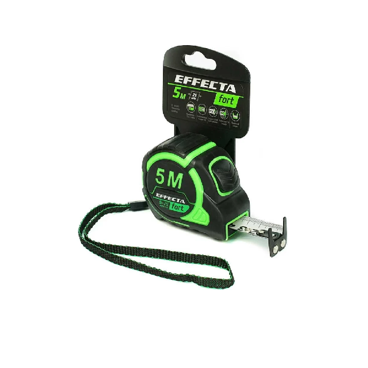 Рулетка  "Effecta Fort" магнит, автостоп, лента -2 стор шкала-нейлон 5м/25мм (581525)                                                                                                                   