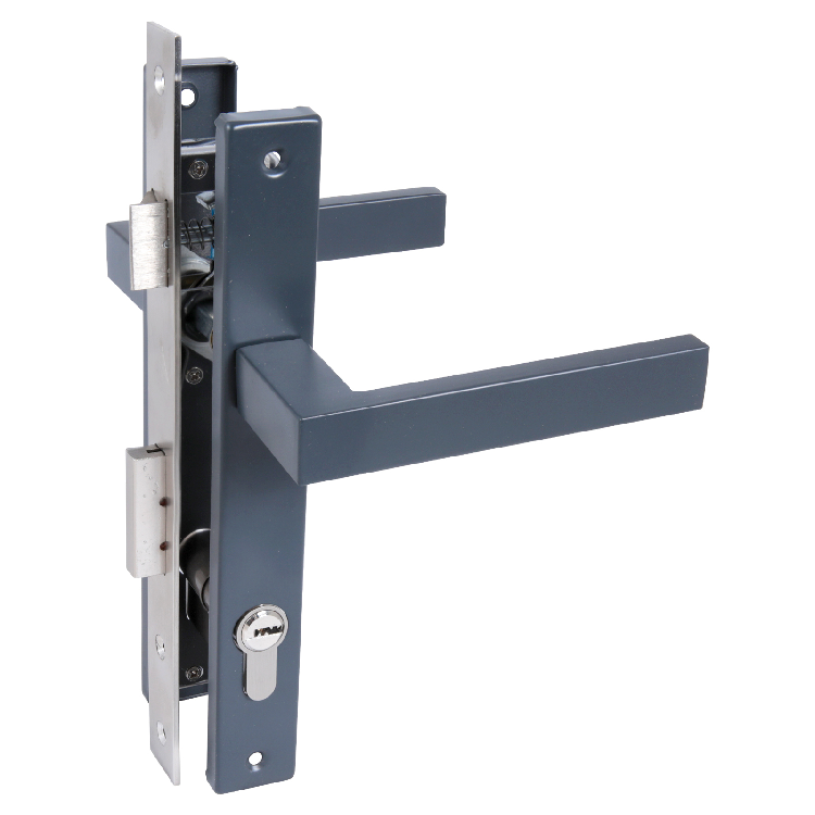 Замок для КАЛИТКИ врезной с ручкой СТАНДАРТ 8520.01.7016 серый антрацит, ключ-ключ (17657)                                                                                                              