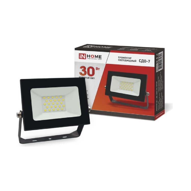Прожектор с/д СДО-7  30Вт 230вт 6500К черн. IP65  IN HOME                                                                                                                                               