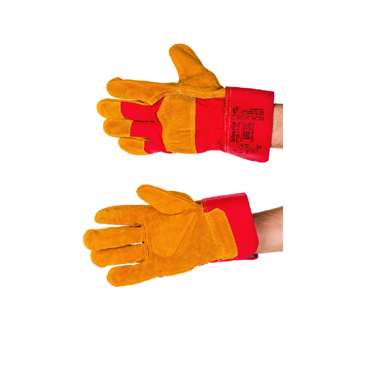 Перчатки спилковые комбинированные желтый/красный ПЕР215                                                                                                                                                