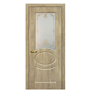 Дверь Сиена-1 шале PVC дуб песочный ДО 2000х800 стекло сатинат, контурный полимер золото                                                                                                                