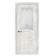 Дверь Сиена-1 шале PVC дуб жемчужный ДО 2000х800 стекло сатинат, контурный полимер серебро                                                                                                              