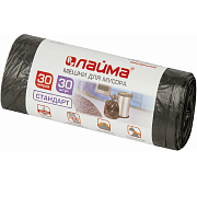 Мешки д/мусора 30л, черные, в рулоне 30шт, ПНД, 8мкм, 50х60см, LAIMA стандарт, 601377                                                                                                                   